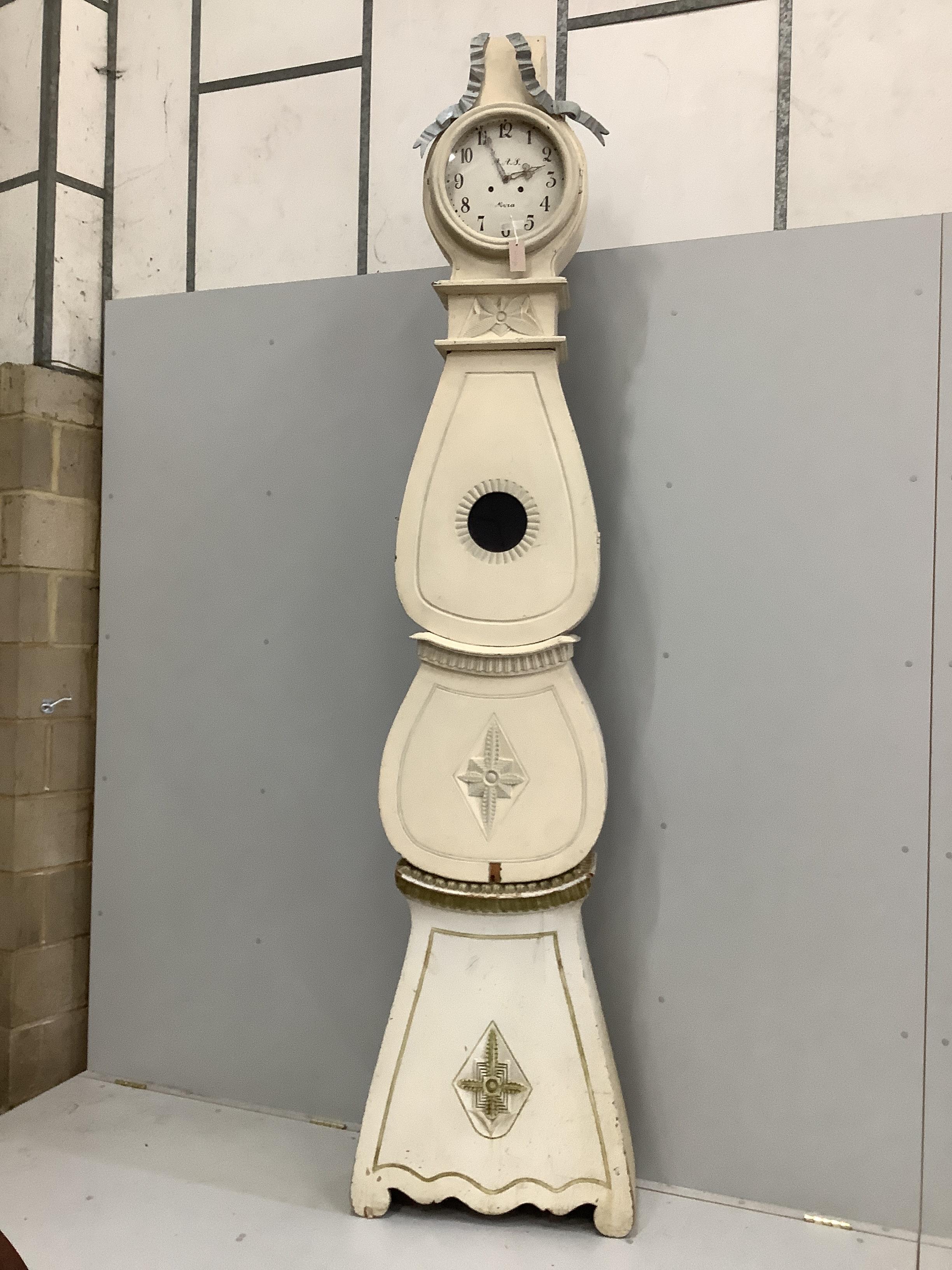 A Swedish Mora longcase clock, height 284cm